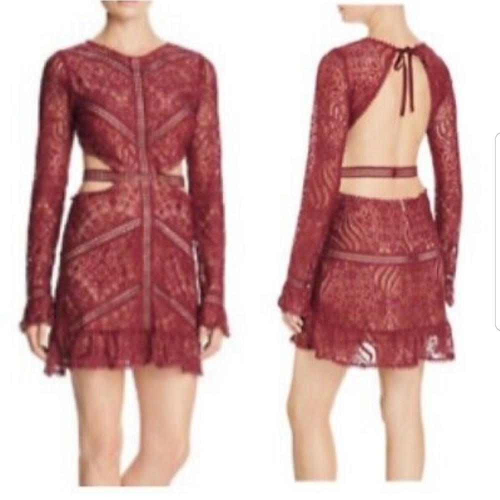 For Love And Lemons Emerie Burgandy Lace Cutout Mini Dress